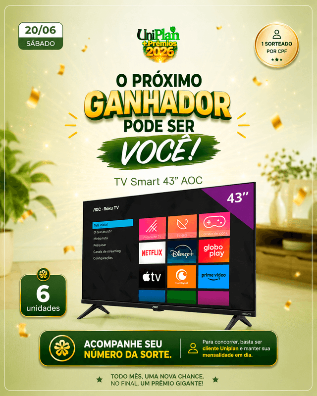 TV Smart 43" AOC — UniPlan + Prêmios